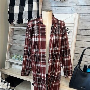 Adrienne Vittadini Chic Brown Plaid Sweater Coat
